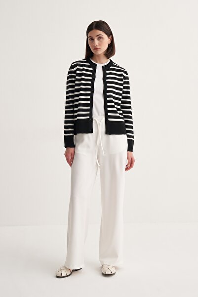 EBU Prive Women's Elastic Waist Palazzo Trousers Ecru