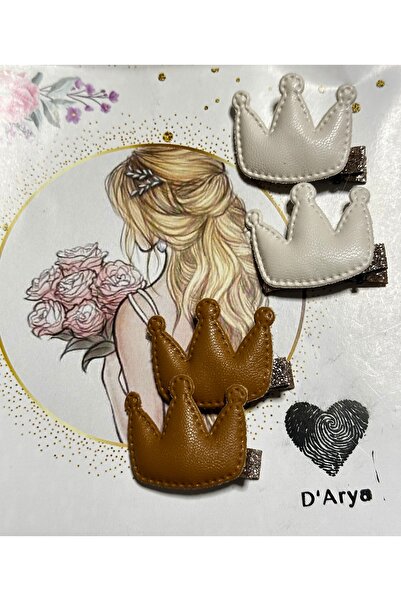 Darya Dd427 Brown & Cream Mini Leather Crown Hair Clip Set (Piece of 2) Baby ...