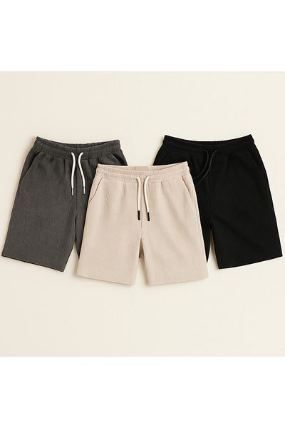 MAN&TARZ 3-Piece Men's Cotton Beige Smoked Black Shorts