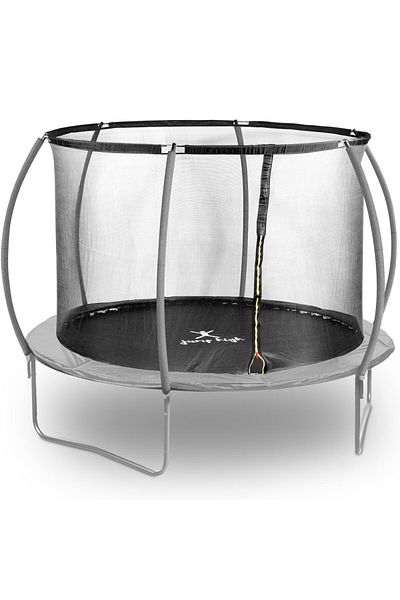 Gymrex Trampolina ogrodowa z siatką i osłoną na sprężyny śr. 305 cm do 100 kg czarno-szara