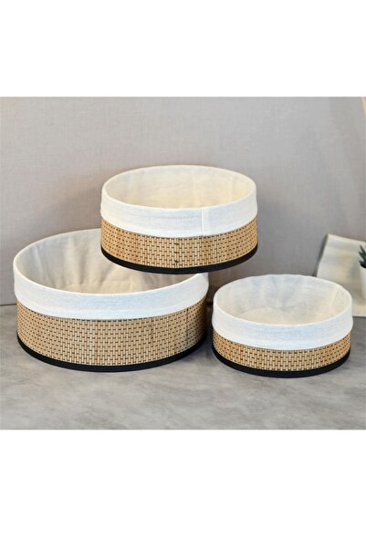 Bayev Set of 3 Round Black Wicker Basket Decorative Organizer Organizer Multi-Purpose Bamboo Basket Set 700735