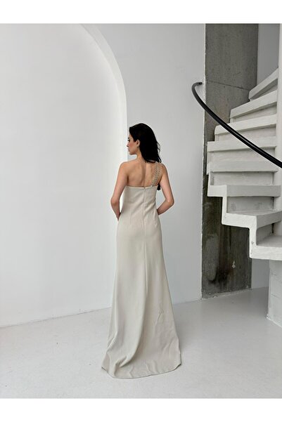 Serica Moda Taş Tek Omuz Zincir Detaylı Balık Abiye Elbise