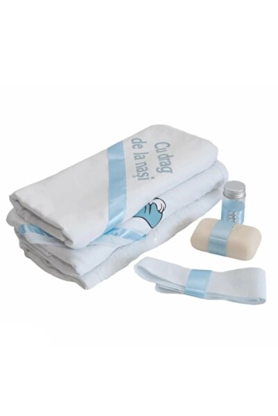 OEM Trusou Botez Baieti, 6 piese, 'Cu drag de la Nasi', Baby Mickey, Alb-Albastru Deschis