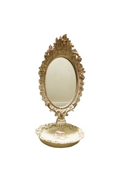 BLA BLA FOAM Vintage desk mirror with decorative frame, white and jewelry holder - baroque style 28x14 cm