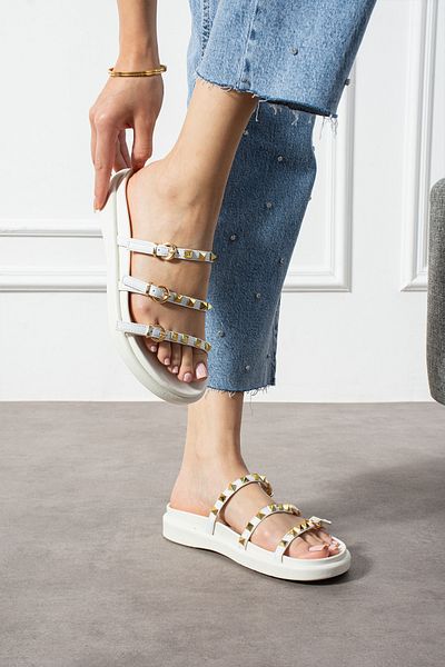 KOTAN Papuci eleganti de damă cu cataramă cu detalii de piatră – Accesorii de culoare aur alb