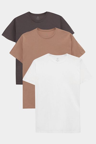 D'S Damat Ds Damat Slim Fit Anthracite/Mink/Λευκό 3 τεμάχια T-Shirt
