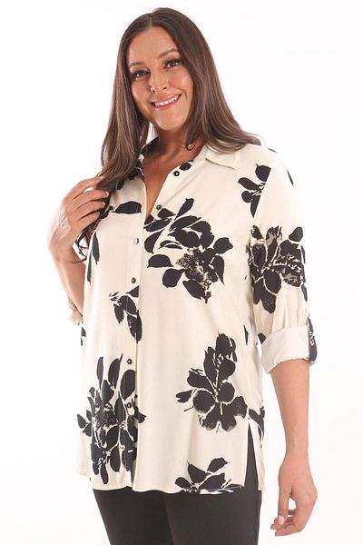 Metpoint Cămașă Ecru Trend42plus Plus Size cu model de flori