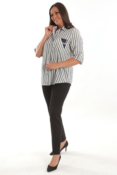 Metpoint Ριγέ πουκάμισο Trend42plus Plus Size Navy Blue Stone με στάμπα