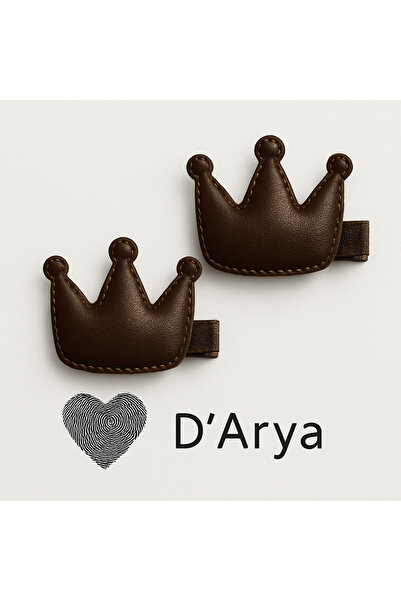 Darya DD428 مشبك شعر على شكل تاج صغير من الجلد البني للأطفال (مجموعة من قطعتين)