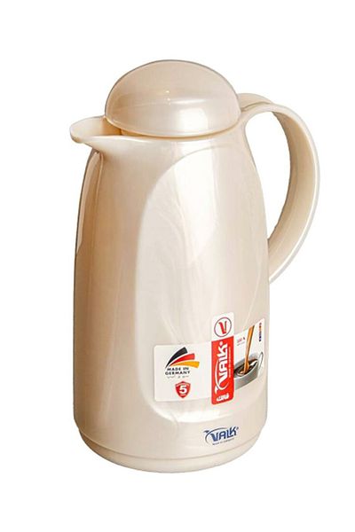 Valk Double Wall Glass Anti-Leakage Wide Mouth Vacuum Flask with Push Cover Pearl 1 Liter