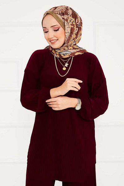 EBRUTESETTÜR Pleated Comfortable Fit Hijab Double Set