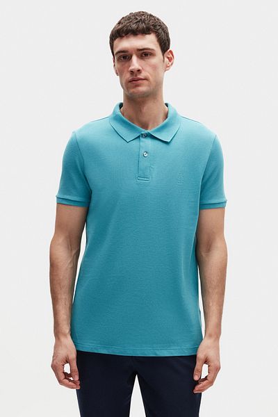 D'S Damat Ds Damat Regular Fit Turcoaz/Galben deschis/Alb Tricou cu gât polo din bumbac 100% texturat