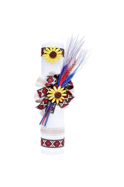 OEM Lumanare de botez, model Traditional, Spice Tricolor si Panglica cu Motive Traditionale, 40x7cm, Cre