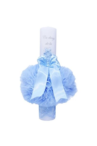 OEM Lumânare Botez, Tul, Cu Dragoste de la Nași, 40x7cm, Albastru Deschis