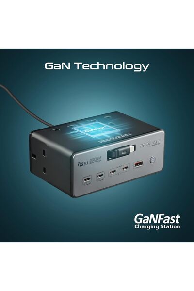 Promate 60W GaN Charging Station with Dual 30W USB-C PD, 140W USB-C, 100W Type-C, Quad AC Outlets, 6