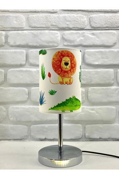 365GUNSERİSONU Double Patterned Fabric Hat Chrome Leg Baby Kids Room Compatible Lampshade Set