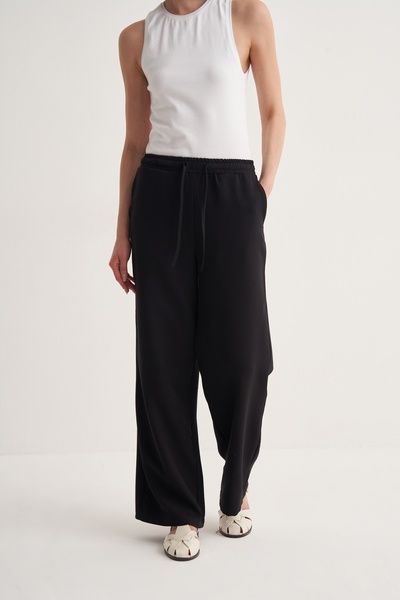 EBU Prive Women's Elastic Waist Palazzo Pants Black