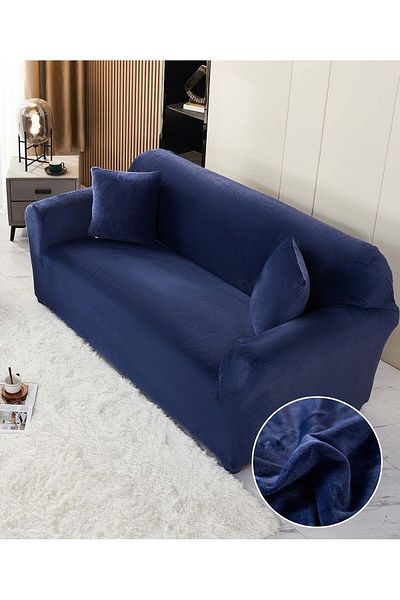 trendyhome Husă elastică din catifea, canapea cu 2 locuri, UNI, albastră, J10931