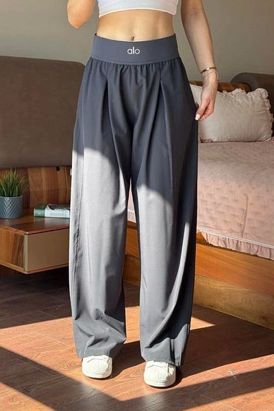 VibeGaia Anthracite High Waist Elastic Waist Wide Leg Relaxed Fit Sports Trousers