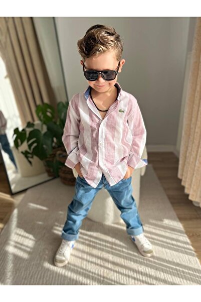 cgboutiquestylekids Cg Kids Burgundy Vertical Striped Thin Linen Shirt Boy