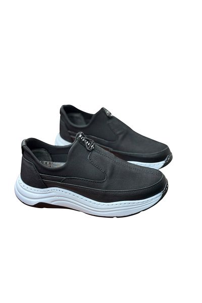 erenimstore Genuine Leather Black Laceless Walking Orthopedic Men's Shoes