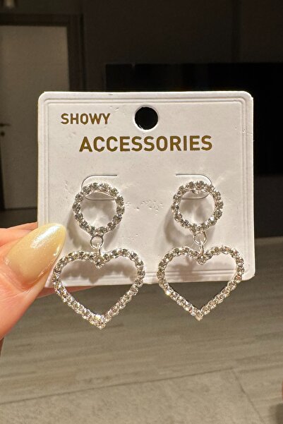 H&E DESIGN Kadın Zirkon Taşlı Sallantılı Kalp Küpe