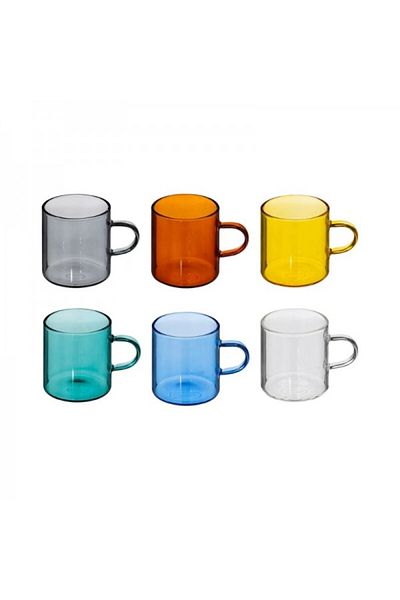 Secret de Gourmet Set of 6 multicolored borosilicate glass cups, Mia, 100 ml