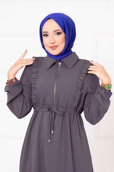 EBRUTESETTÜR Half Zipper Ruffle Detailed Hijab Dress