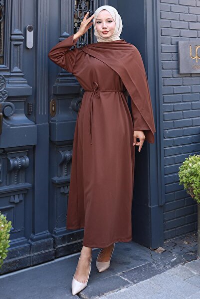 hafsamina Φόρεμα με λεπτομέρεια σάλι καφέ HM2792