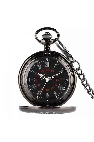 JustZEN Vintage Pocket Watch, JustZEN™, Son, with Chain, Black, Quartz, Battery Powered