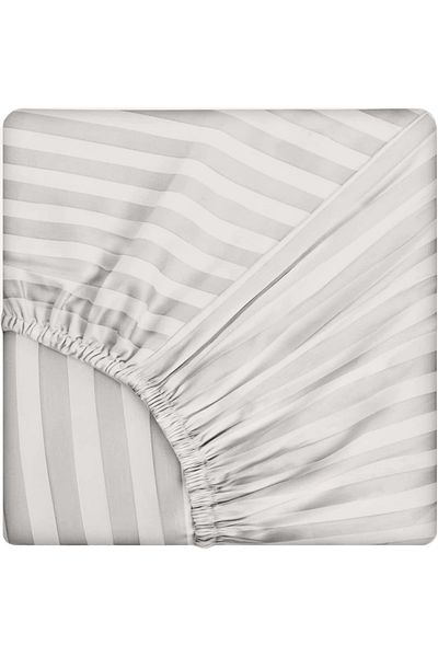 Five Store Double bed linen, elastic cover, Elegance, cotton damask, 1 cm stripe, cream, 4 pieces