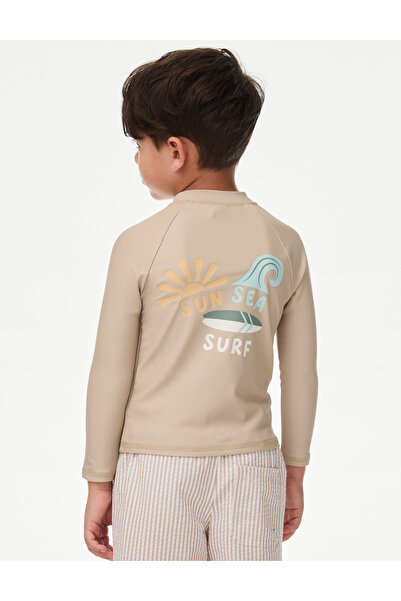 Marks & Spencer Sun Sea Surf' Sloganlı Uzun Kollu Swimsuit (2-8 Yaş)