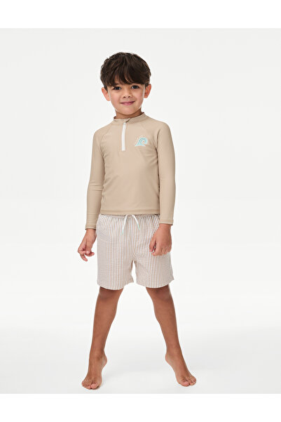 Marks & Spencer Sun Sea Surf' Sloganlı Uzun Kollu Swimsuit (2-8 Yaş)