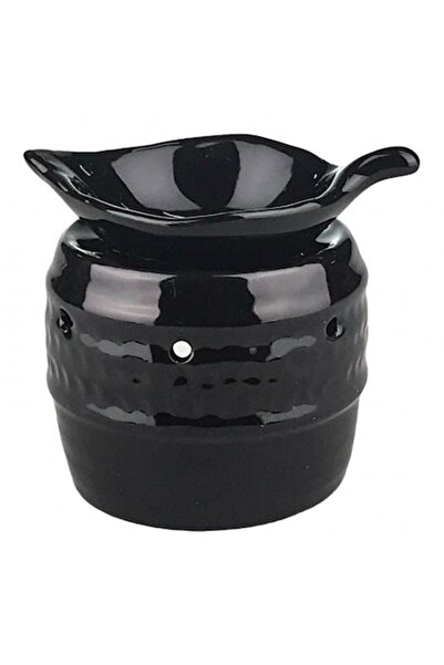 OEM Ceramic Candle with Leaf and Perforations, 11x10 cm Black