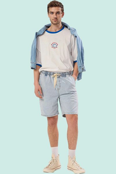 PayBuy Men's Denim Shorts Wide Leg Relaxed Fit Cotton Daily Use Weekend Durable Material