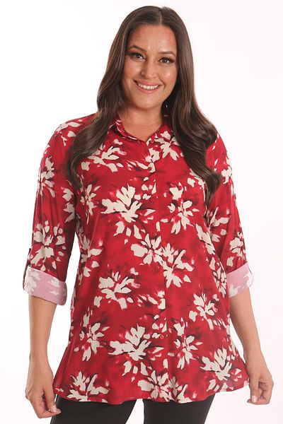 Metpoint Cămașă din viscoză cu model roșu Trend42plus Plus Size