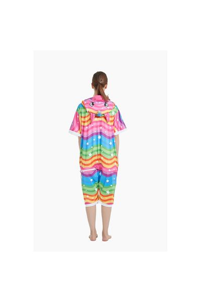 zzz sleep good sleeping !!! Children's short jumpsuit pajamas, unicorn pattern, multicolor wave print, KIGURUMI