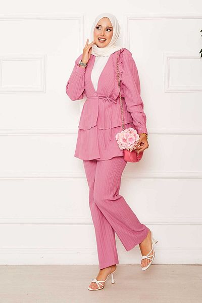 EBRUTESETTÜR Double Suit with Flounce Ruffle Detail in Skirt
