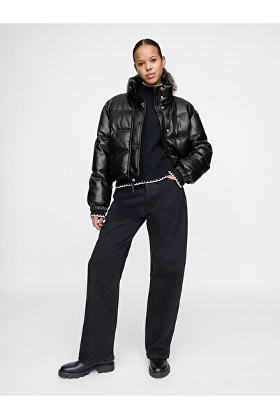 GAP KadınVegan Deri Crop Puffer Şişme Mont