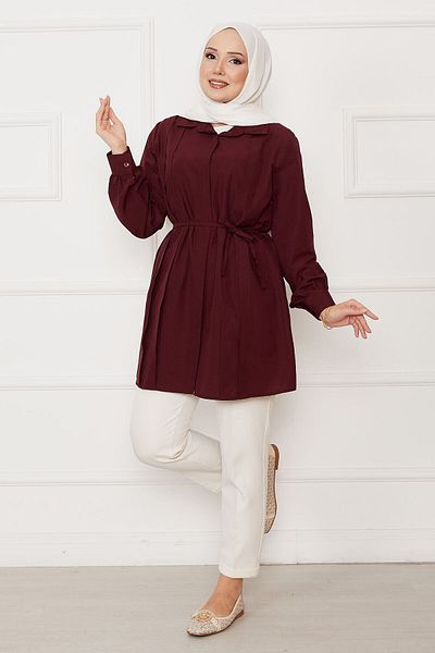 EBRUTESETTÜR Long Hidden Buttoned Pleated Detailed Hijab Shirt
