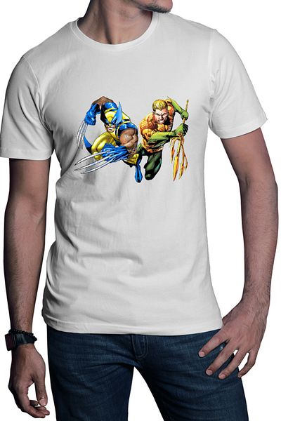 OEM Men's T-shirt Aquaman Wolverine Superhero Super Powers Wolf Cartoons DC