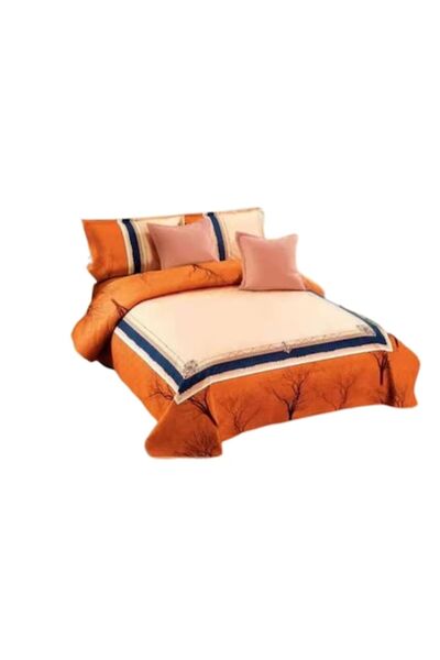 OEM Cuvertura si 4 fete de perne, Catifea, 5 piese, Corai-Portocaliu, 230x230cm