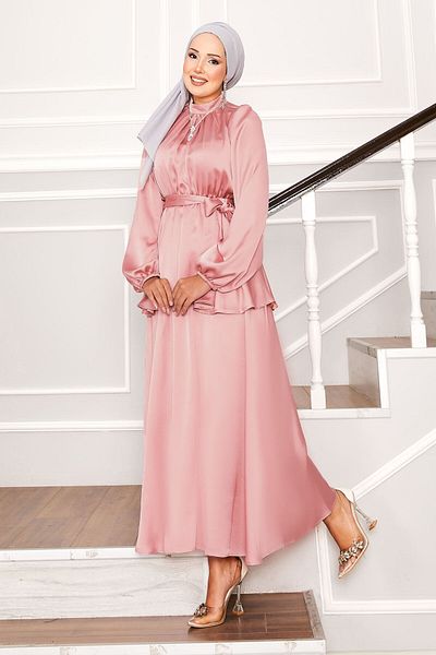 EBRUTESETTÜR Double Hijab Suit with Satin Skirt