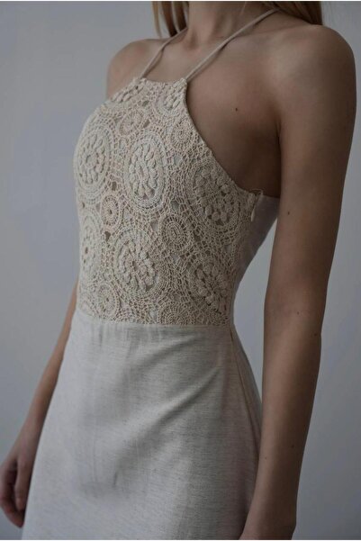 Quzu Collection HALTER YAKA KETEN ELBİSE