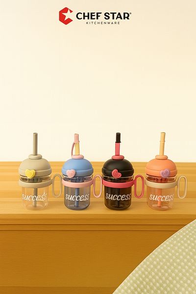 Chefstar “Success” Water Bottle with Handle and Straw – 730 ml