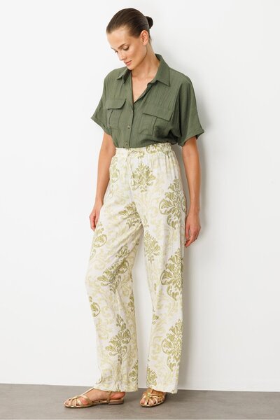 accort Beli Lastik Desenli Pantolon-YEŞİL