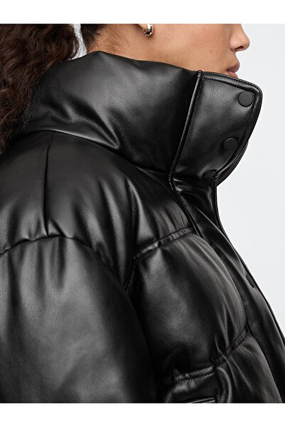 GAP KadınVegan Deri Crop Puffer Şişme Mont