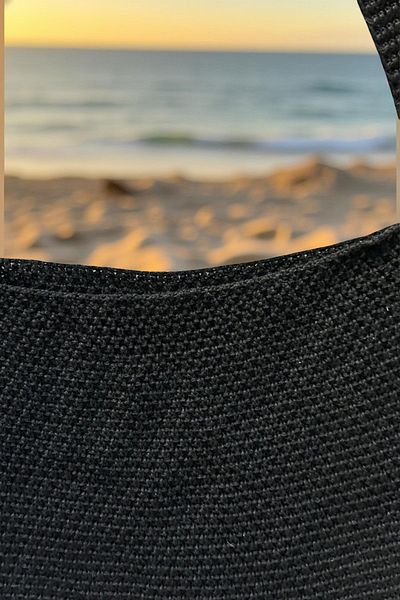 TRQOM Women's Knitted Summer Knitwear with Shoulder Strap Black Beach Bag 40X36