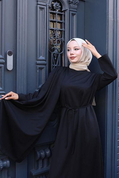 hafsamina Shawl Detailed Dress Black Hm2792