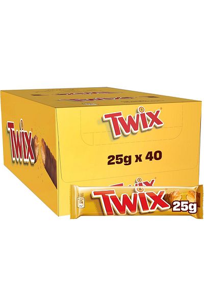 Twix Twix Crunchy Chocolate Bar Topped with Caramel, 40 x 25g Carton